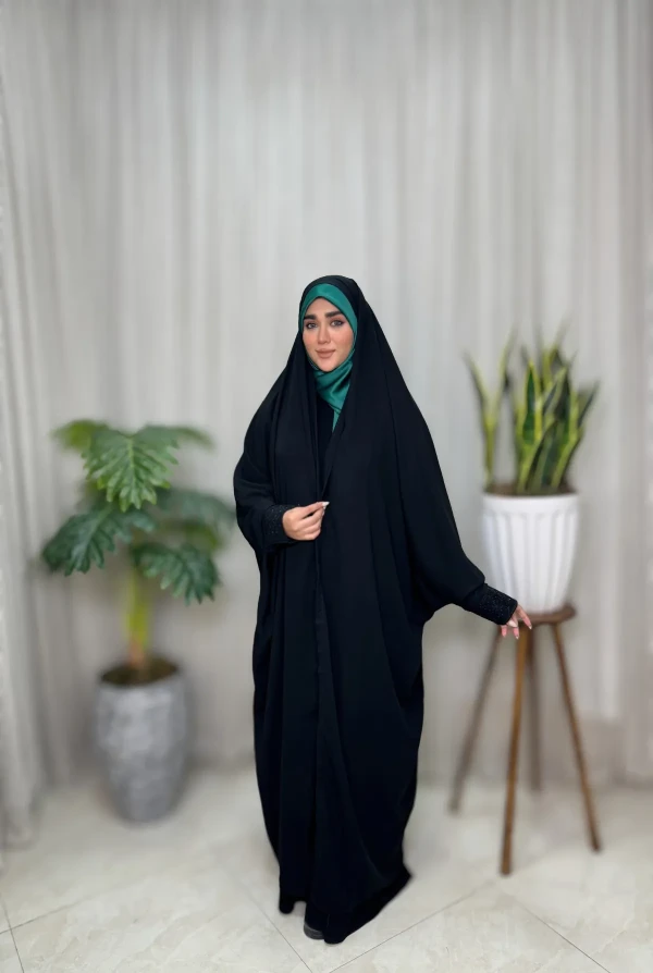 چادر عربی دانشجویی کرپ نخ کره مچ گلدوزی
