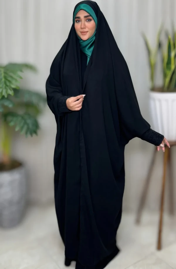 چادر عربی دانشجویی کرپ نخ کره مچ گلدوزی